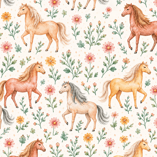 Tecido Tricoline Digital Estampado Cavalos no Jardim 9100E16890