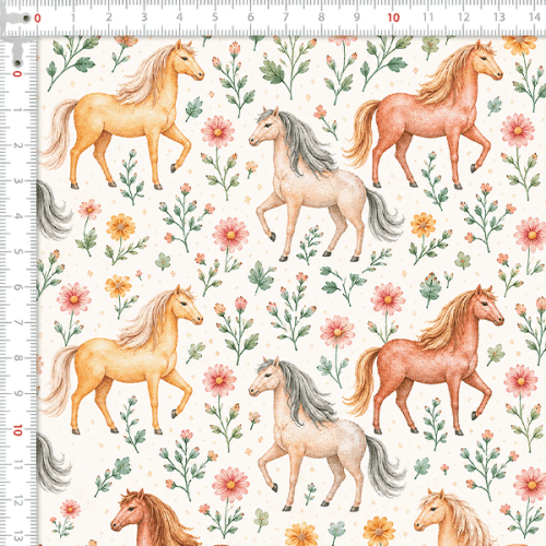 Tecido Tricoline Digital Estampado Cavalos no Jardim 9100E16890