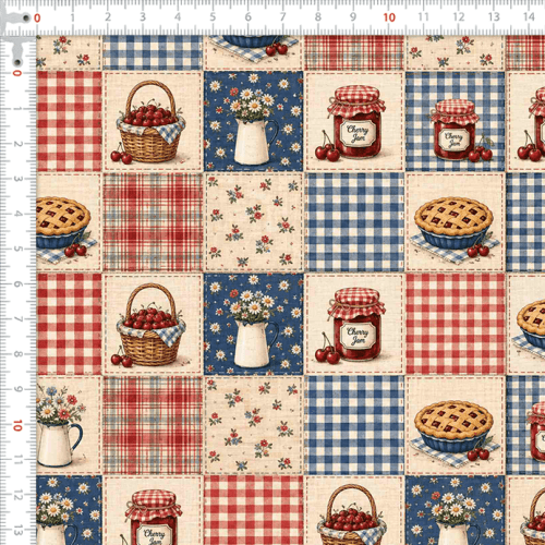 Tecido Tricoline Digital Estampado Cerejas Patchwork 9100E17079