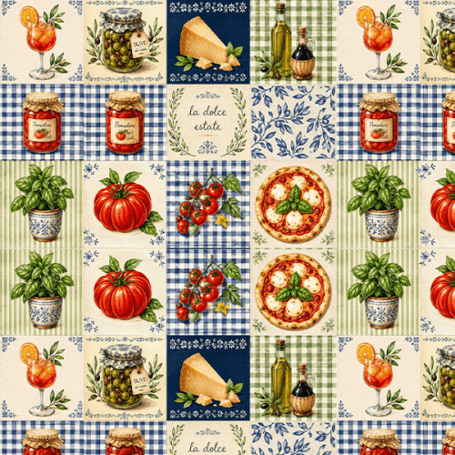 Tecido Tricoline Digital Estampado Cozinha Italiana 9100E16840