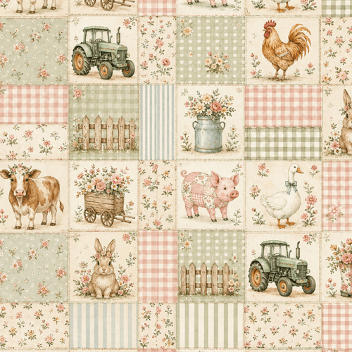 Tecido Tricoline Digital Estampado Fazendinha Patchwork 9100E17072