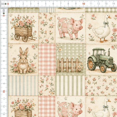 Tecido Tricoline Digital Estampado Fazendinha Patchwork 9100E17072