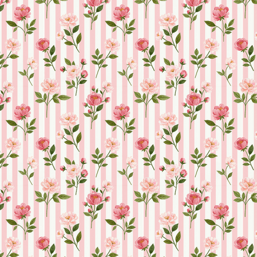 Tecido Tricoline Digital Estampado Flores Delicadas em Listras Rosas 9100E17086
