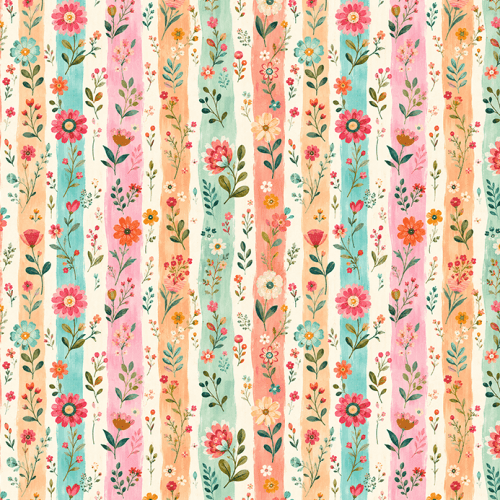 Tecido Tricoline Digital Estampado Flores em Listras Coloridas 9100E17084