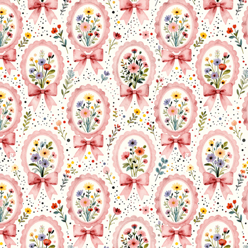 Tecido Tricoline Digital Estampado Flores em Molduras com Laços 9100E17063