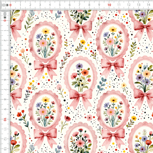 Tecido Tricoline Digital Estampado Flores em Molduras com Laços 9100E17063