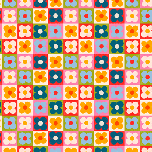 Tecido Tricoline Digital Estampado Flores Retrô Coloridas Patchwork 9100E17077