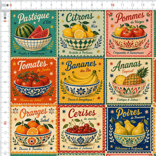 Tecido Tricoline Digital Estampado Frutas Retrô 9100E16860
