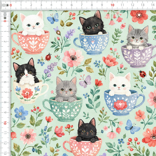 Tecido Tricoline Digital Estampado Jardim dos Gatinhos 9100E16850