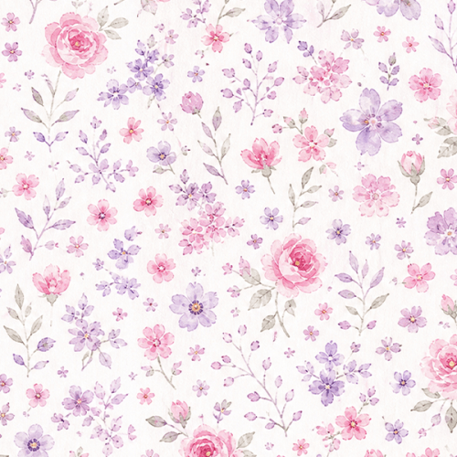 Tecido Tricoline Digital Estampado Jardim Rosa e Lilás 9100E16859