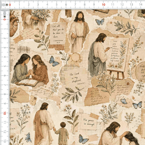 Tecido Tricoline Digital Estampado Jesus e Mensagens de Fé 9100E17083