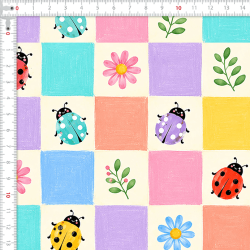 Tecido Tricoline Digital Estampado Joaninhas Coloridas Patchwork 9100E17068