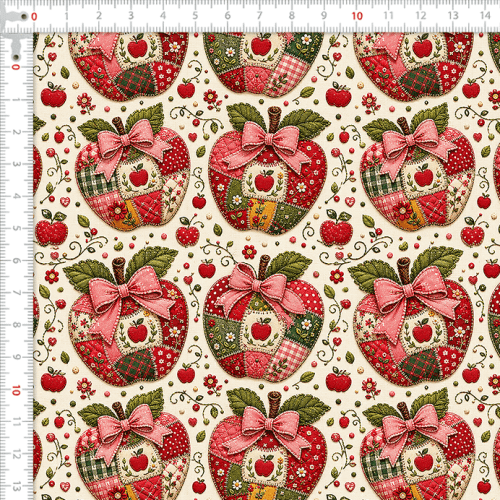 Tecido Tricoline Digital Estampado Maçãs Patchwork 9100E17057