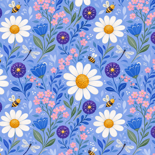 Tecido Tricoline Digital Estampado Margaridas e Abelhas 9100E16845