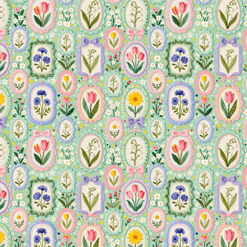 Tecido Tricoline Digital Estampado Molduras Florais Vintage 9100E17088