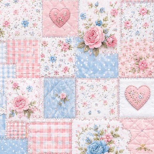 Tecido Tricoline Digital Estampado Patchwork Corações e Flores 9100E16853