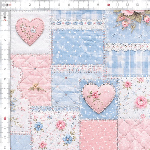 Tecido Tricoline Digital Estampado Patchwork Corações e Flores 9100E16853