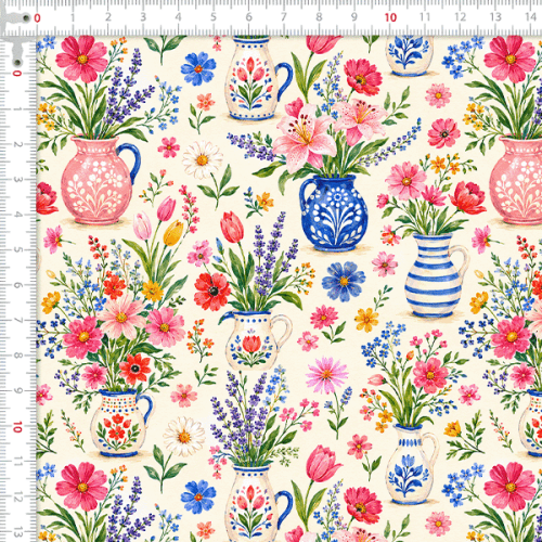 Tecido Tricoline Digital Estampado Primavera em Vasos 9100E16887
