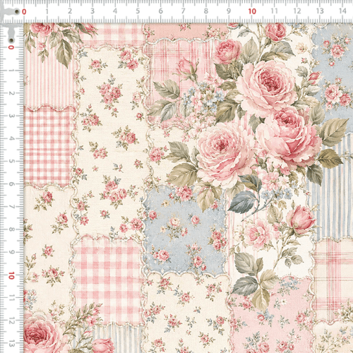 Tecido Tricoline Digital Estampado Rosas Românticas Patchwork 9100E17070