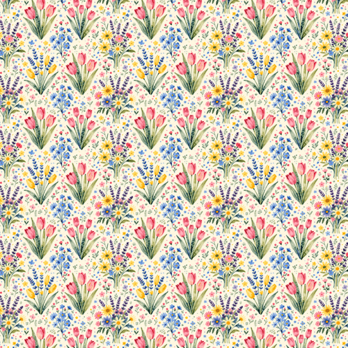 Tecido Tricoline Digital Estampado Tulipas e Flores do Campo 9100E17089