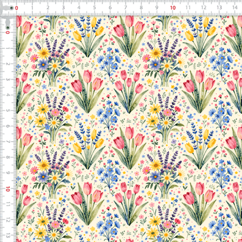 Tecido Tricoline Digital Estampado Tulipas e Flores do Campo 9100E17089