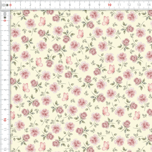 Tecido Tricoline Digital Floral Borboletas Creme 9100e16404