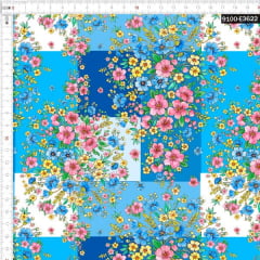 Tecido Tricoline Digital Buquês De Flores Silvestres Azul 9100e3622