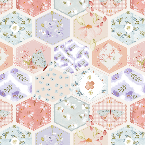 Tecido Tricoline Digital Floral Hexágono Delicado 9100E16021