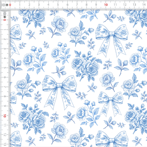 Tecido Tricoline Digital Floral Laços Azul 9100E15927