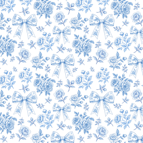 Tecido Tricoline Digital Floral Laços Azul 9100E15927