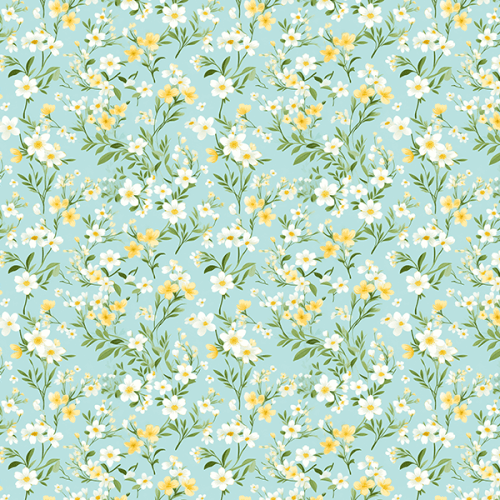 Tecido Tricoline Digital Floral Margaridas Fundo Azul 9100E16036