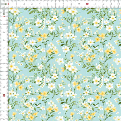 Tecido Tricoline Digital Floral Margaridas Fundo Azul 9100E16036