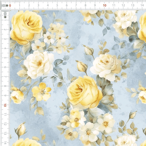 Tecido Tricoline Digital Flores Delicadas Azul 9100e15744 Tecido Tricoline Digital Flores Delicadas Azul 9100e15744