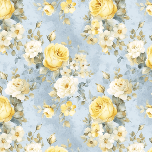 Tecido Tricoline Digital Flores Delicadas Azul 9100e15744