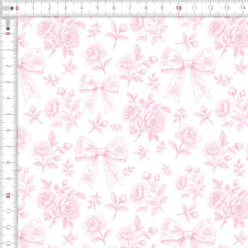 Tecido Tricoline Digital Flores Laços Rosa 9100E15911