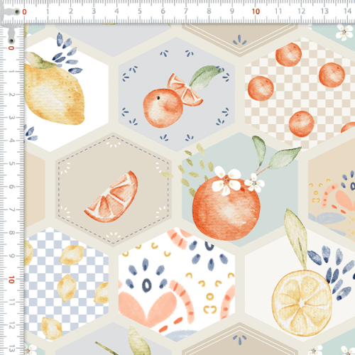 Tecido Tricoline Digital Frutas Geométrico Delicado 9100E16019