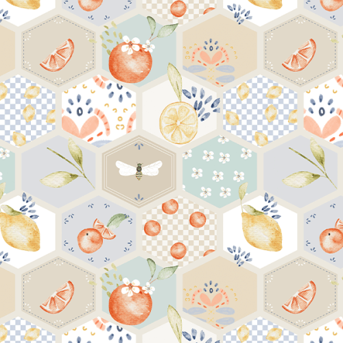 Tecido Tricoline Digital Frutas Geométrico Delicado 9100E16019