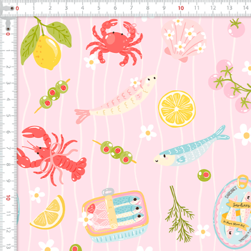 Tecido Tricoline Digital Frutos do Mar Rosa 9100E16160