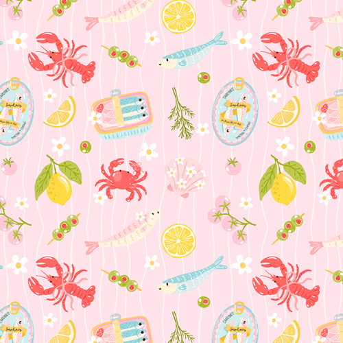 Tecido Tricoline Digital Frutos do Mar Rosa 9100E16160