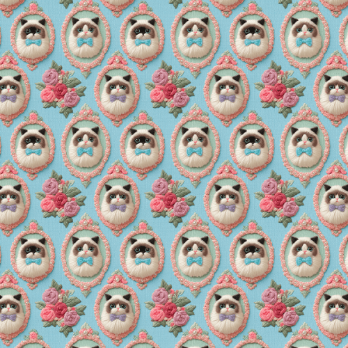 Tecido Tricoline Digital Gato Moldura Floral 9100E15912