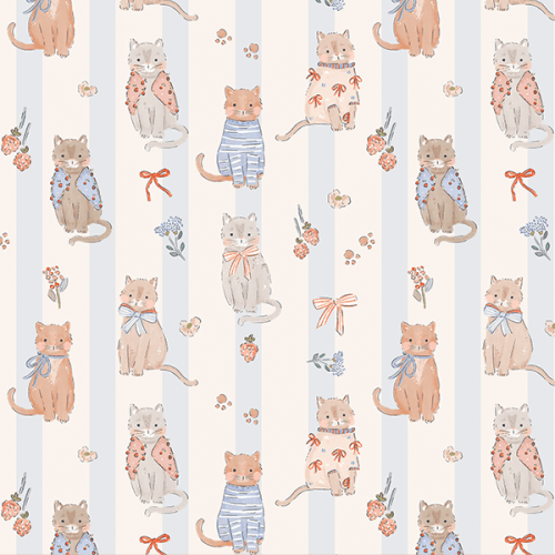 Tecido Tricoline Digital Gatos Listrado Infantil 9100E16014