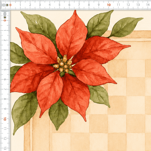 Tecido Tricoline Digital Jogo Americano e Barrado Flor de Natal A5429