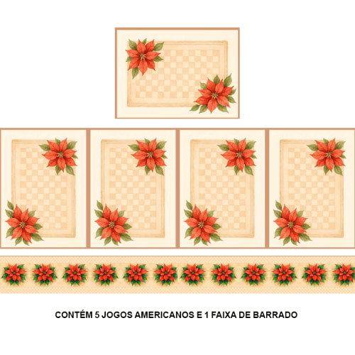Tecido Tricoline Digital Jogo Americano e Barrado Flor de Natal A5429 Tecido Tricoline Digital Jogo Americano e Barrado Flor de Natal A5429