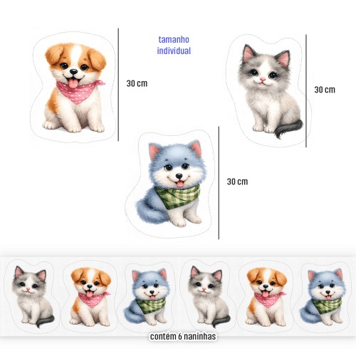 Tecido Tricoline Digital Kit Naninha Pets Fofinhos A4915