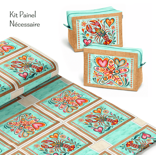 Tecido Tricoline Digital Kit Necessaire Lagosta e Estrela do Mar 9100E15942