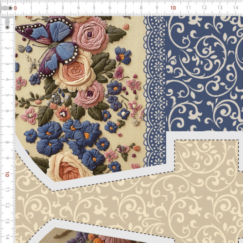 Tecido Tricoline Digital Kit Painel Borboletas & Flores 9100E15205