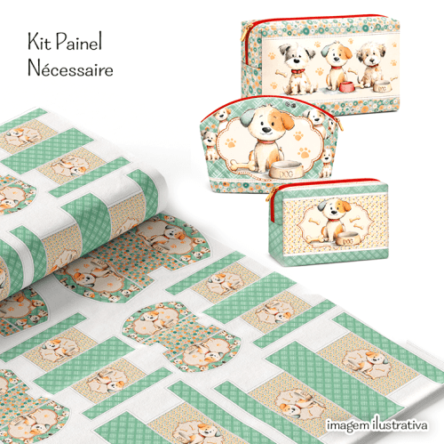 Tecido Tricoline Digital Kit Painel Necessaire Doguinho 9100E16112