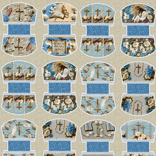 Tecido Tricoline Digital 3D Kit Painel Necessaire Entre Rosas e Orações 9100E15178