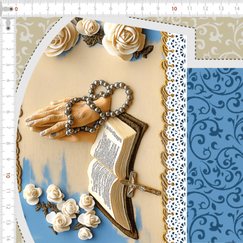 Tecido Tricoline Digital 3D Kit Painel Necessaire Entre Rosas e Orações 9100E15178