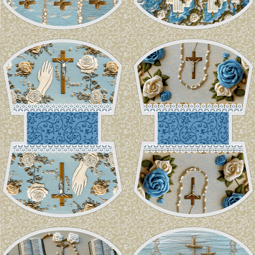 Tecido Tricoline Digital 3D Kit Painel Necessaire Entre Rosas e Orações 9100E15178